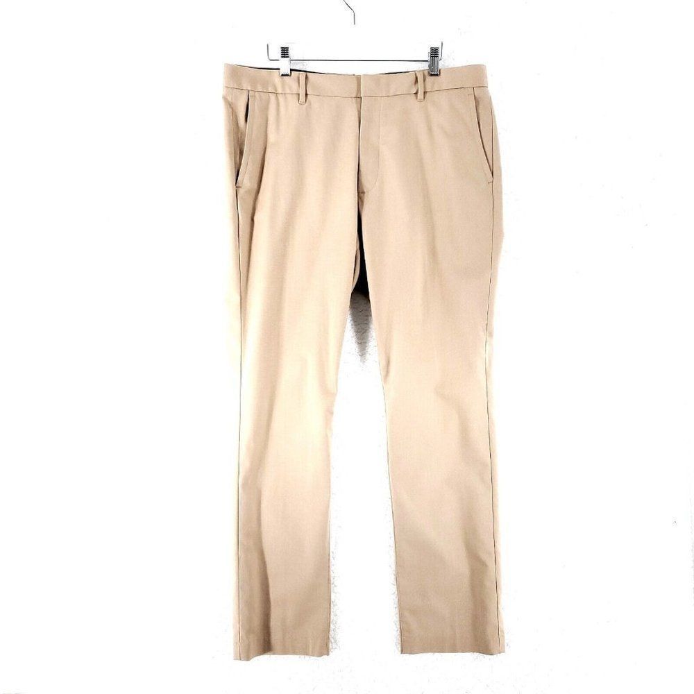 Bonobos Friday Cotton Sharkskin Slim Mid Rise Chino Pants 37/32 Mid Rise Tan Cre